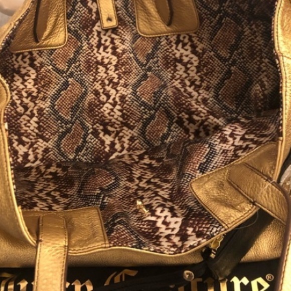 Juicy Couture Gold Cowhide Tote w/ Reversible Python Print - Picture 9 of 11